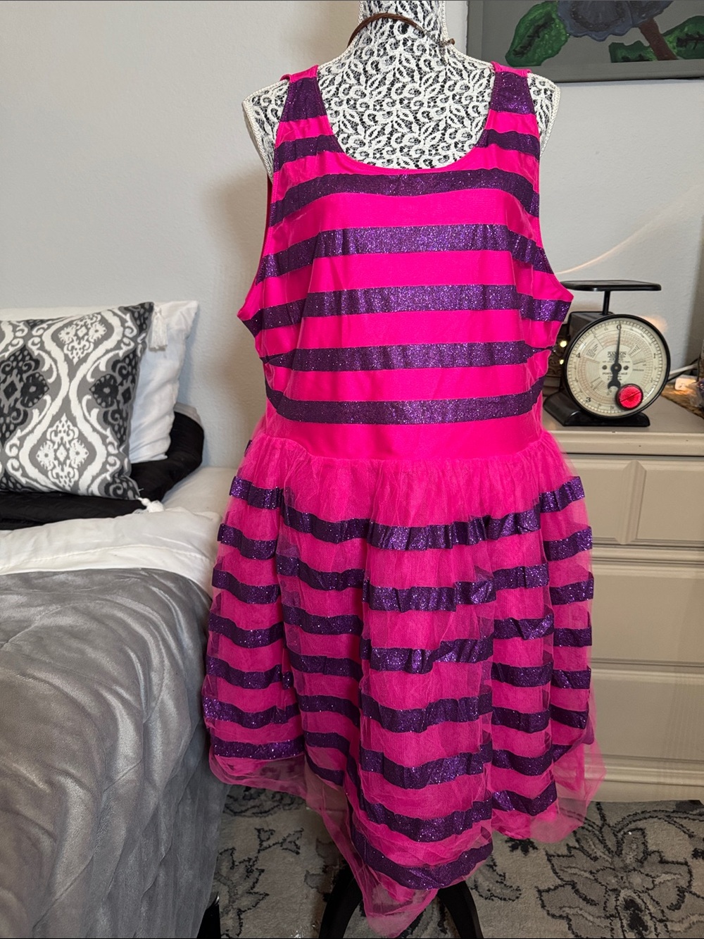 Disney Cheshire Cat women’s Halloween Striped Tulle dress up Costume Sz 2XL